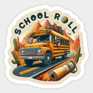 School Bus On An Adventurous Road Trip, School Roll Sticker